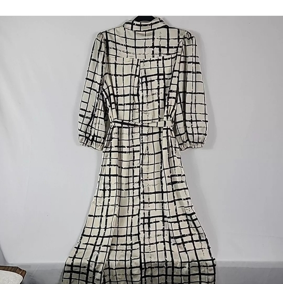 NEW Polagram Women's Cream Black Pearl Snap Boho Maxi Dress Tie Waist Sz S NWT - Picture 8 of 9